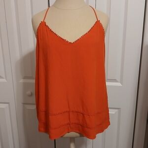 *New* Ladies Ann Taylor Loft Orange Tangerine Pom Pom Tank Halter Top Medium